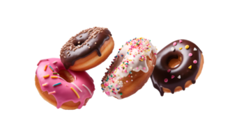 assorted donut flying isolated on a transparent background png