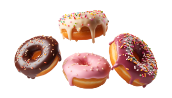 assorted donut flying isolated on a transparent background png