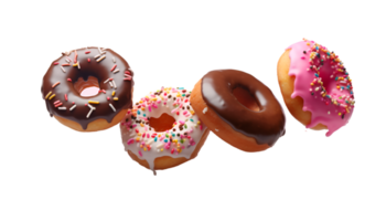 assorted donut flying isolated on a transparent background png