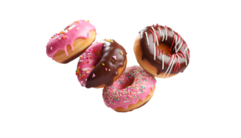 assorted donut flying isolated on a transparent background png