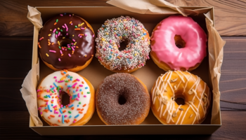 assorted different colorful donut in a box. top view png