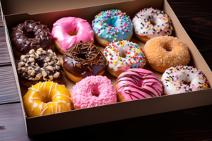 assorted different colorful donut in a box png