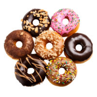 Photo of various assorted colorful donut isolated on a transparent background png