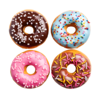 Photo of various assorted colorful donut isolated on a transparent background png