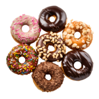 Photo of various assorted colorful donut isolated on a transparent background png