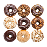 Photo of various assorted colorful donut isolated on a transparent background png