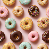 Photo of various assorted colorful donut isolated on a transparent background png