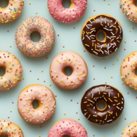 Photo of various assorted colorful donut isolated on a transparent background png