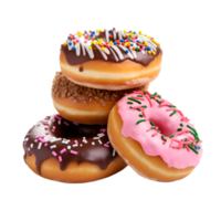 assorted pile of colorful delicious donut isolated on a transparent background png