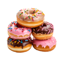 assorted pile of colorful delicious donut isolated on a transparent background png