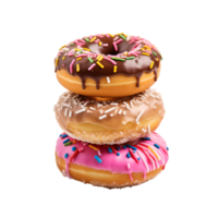 assorti pile de coloré délicieux Donut isolé sur une transparent Contexte png