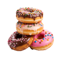 assorted pile of colorful delicious donut isolated on a transparent background png