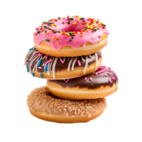 assorted pile of colorful delicious donut isolated on a transparent background png