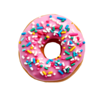 photo of one delicious donut with topping, top view isolated on a transparent background png