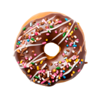 photo of one delicious donut with topping, top view isolated on a transparent background png