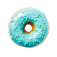 photo of one delicious donut with topping, top view isolated on a transparent background png