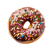 photo of one delicious donut with topping, top view isolated on a transparent background png