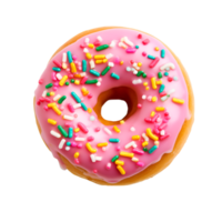 photo of one delicious donut with topping, top view isolated on a transparent background png