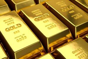 Close-up view of rows of shiny gold bars, concept of banking, finance, and ultimate wealth photo