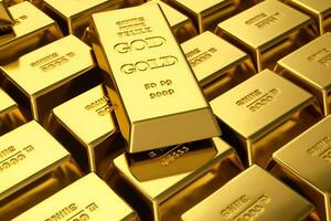 Close-up view of rows of shiny gold bars, concept of banking, finance, and ultimate wealth photo