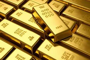 Close-up view of rows of shiny gold bars, concept of banking, finance, and ultimate wealth photo