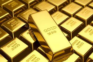 Close-up view of rows of shiny gold bars, concept of banking, finance, and ultimate wealth photo