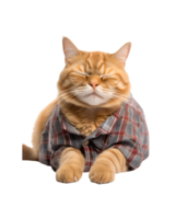 cute and funny cat sleeping still wearing shirt isolated on a transparent background png