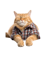 cute and funny cat sleeping still wearing shirt isolated on a transparent background png