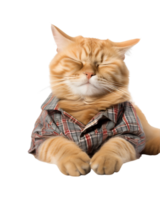 fofa e engraçado gato dormindo ainda vestindo camisa isolado em uma transparente fundo png