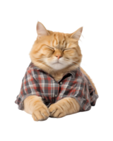 cute and funny cat sleeping still wearing shirt isolated on a transparent background png