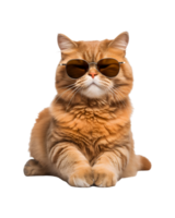 gato sentado relaxado vestindo óculos olhando legal isolado em uma transparente fundo png