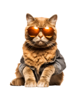 gato sentado relaxado vestindo óculos olhando legal isolado em uma transparente fundo png