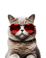 close-up photo of a cool cat posing wearing glasses and looking cool isolated on a transparent background png