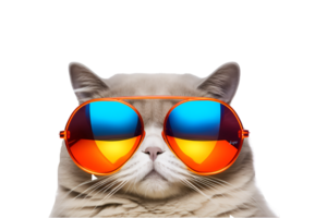 close-up photo of a cool cat posing wearing glasses and looking cool isolated on a transparent background png