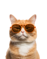 avvicinamento foto di un' freddo gatto in posa indossare bicchieri e guardare freddo isolato su un' trasparente sfondo png