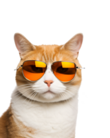 fermer photo de une cool chat posant portant des lunettes et à la recherche cool isolé sur une transparent Contexte png