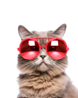 fermer photo de une cool chat posant portant des lunettes et à la recherche cool isolé sur une transparent Contexte png