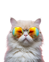 Nahansicht Foto von ein cool Katze posieren tragen Brille und suchen cool isoliert auf ein transparent Hintergrund png