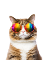 fechar-se foto do uma legal gato posando vestindo óculos e olhando legal isolado em uma transparente fundo png