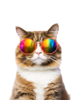 Nahansicht Foto von ein cool Katze posieren tragen Brille und suchen cool isoliert auf ein transparent Hintergrund png