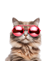 fermer photo de une cool chat posant portant des lunettes et à la recherche cool isolé sur une transparent Contexte png