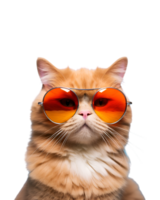 close-up photo of a cool cat posing wearing glasses and looking cool isolated on a transparent background png