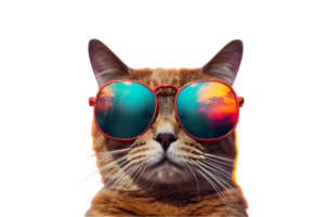 close-up photo of a cool cat posing wearing glasses and looking cool isolated on a transparent background png