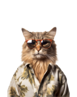 retrato de un frio gato vistiendo verano ropa y Gafas de sol aislado en un transparente antecedentes png