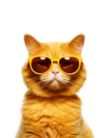 fechar-se foto do uma legal gato posando vestindo óculos e olhando legal isolado em uma transparente fundo png