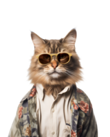 portrait of a cool cat wearing summer clothes and sunglasses isolated on a transparent background png