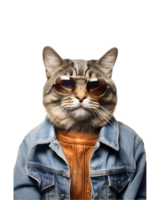 ritratto di un' freddo gatto indossare estate Abiti e occhiali da sole isolato su un' trasparente sfondo png