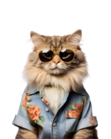 portrait de une cool chat portant été vêtements et des lunettes de soleil isolé sur une transparent Contexte png