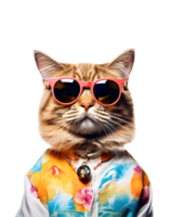 portrait de une cool chat portant été vêtements et des lunettes de soleil isolé sur une transparent Contexte png