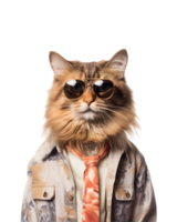 Porträt von ein cool Katze tragen Sommer- Kleider und Sonnenbrille isoliert auf ein transparent Hintergrund png